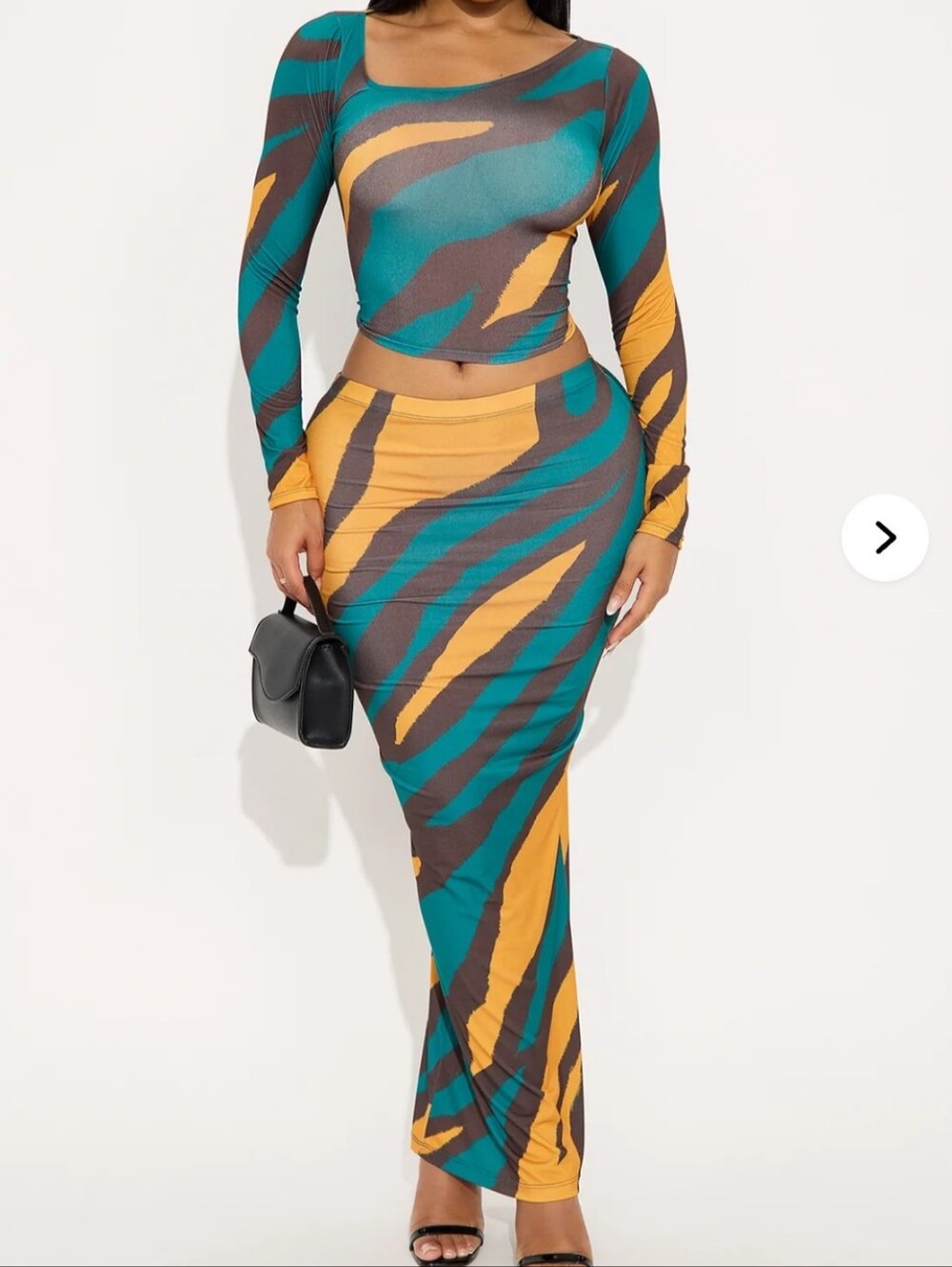 Fashion Nova Teal, Mustard & Brown Abstract Print Maxi Skirt Set - Picture 1 of 7